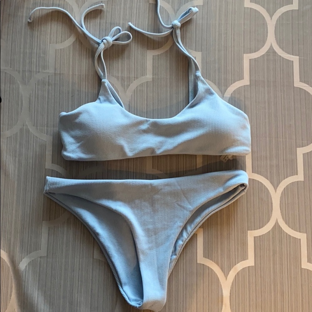🦋 ZAFUL Baby Blue Tie Top Bikini